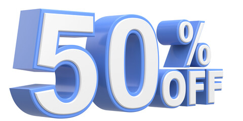 3D fifty percent off. 50% off. 3D illustration.