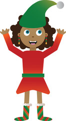 elf Christmas Eve happy african american child celebrating flat illustration