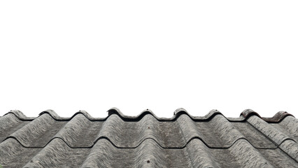 Old roof tiles arranged on the roof. Vintage of gable roof is lined up beautifully.  Transparent background.
