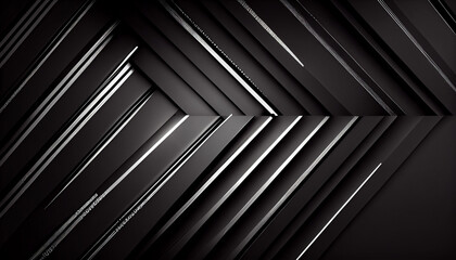 Abstract black background with geometric dynamic glowing diagonal lines. Modern technology background, graphic for business, corporate, brochure, banner, Ai generated image