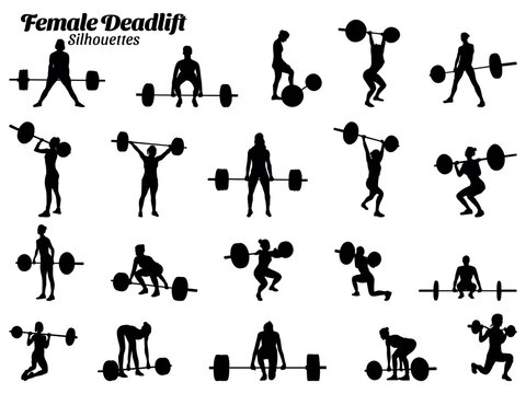 Women powerlifting bodybuilding silhouette vector illustration set