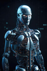 Naklejka premium Advanced Human Cyborg: Futuristic Innovation in Artificial Intelligence Generative AI