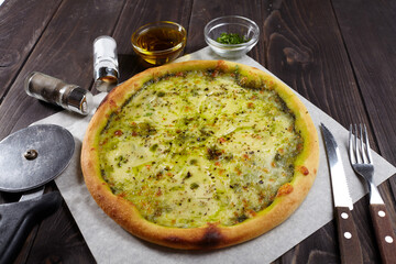 tasty pizza with different  ingredients