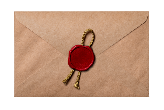 赤いシーリングワックスで封をされた、茶色い封筒