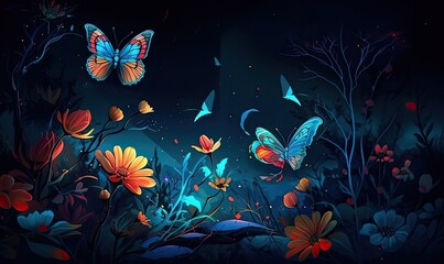 The blue background provided a serene setting for the colorful flowers and butterflies to stand out.
