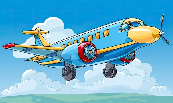Transform the cartoon plane's line art into a vibrant sky scene.