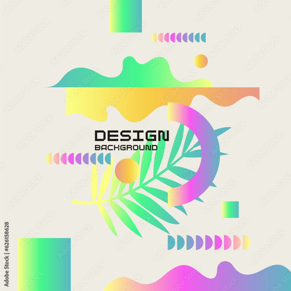 Poster vector graphics in a trendy style with geometric elements and tropical leaf. template for the design