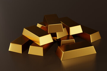 3D Illustration , Gold bars and Financial and business concept .