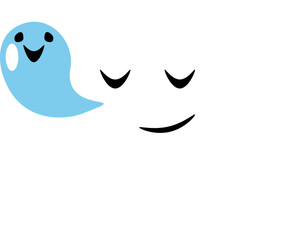 Cute white ghost is sleeping . Halloween cartoon character . Flat design . PNG .