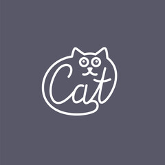 Minimalistic and stylish Cat emblem. Modern graphics. Vector illustration with text in a fashionable simple style.