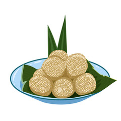 Illustration of onde - onde, traditional Indonesian food 
