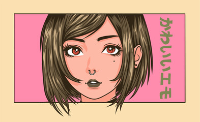 Attractive, confident, cheerful woman with a close-up headshot, looking at the camera vector illustration 