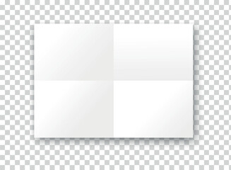 Blank folded paper sheets. Open book brochure flyer booklet template with shadow