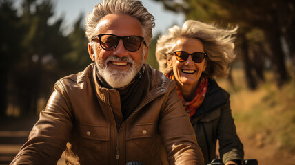 Happy older couple explores nature. AI Generated