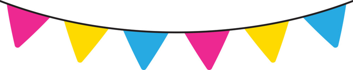 Pink, yellow, and blue colored party bunting, as the colors of the pansexual flag. LGBTQI concept. Flat design illustration.