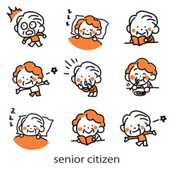 老人のキャラクターベクターイラスト9点セット
