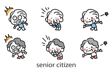 可愛い二頭身の高齢者キャラクターのベクターイラストセット