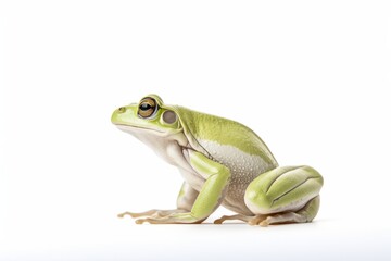 Frog is sitting by profile and isolated on white. 
