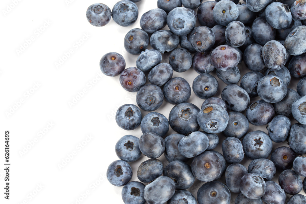 Poster fresh blueberries isolated on white background. space for text.