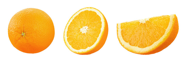 Set of fresh orange fruit isolate on white background.