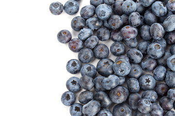 Fresh blueberries isolated on white background. Space for text.