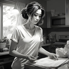 illustration women cooking in kitchen