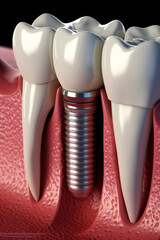 Dental implantation teeth with implant screw. AI Generated
