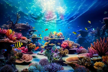Fototapete Unterwasser Colorful life on underwater coral reef