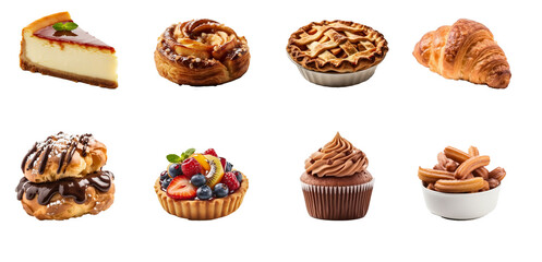 set of pastries on a transparent background 