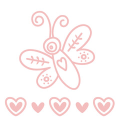 Butterfly in doodle style. Hand drawn vector illustration. Abstract hearts and butterfly. Doodle element for design.