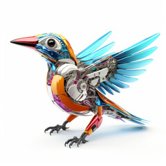 Colorful hummingbird robot, robotic bird isolated over white background. AI Generated