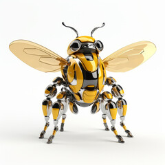 Bee or wasp robot, robotic insect isolated over white background. AI Generated