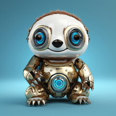 Cute sloth robot, robotic animal isolated over white background. AI Generated