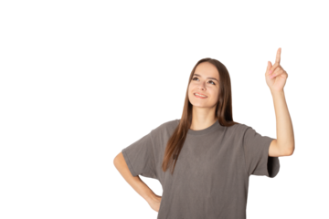 student showing thumbs up isolated, happy teenager in trendy clothes, cheerful schoolgirl