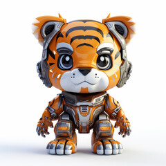 Cute tiger robot, robotic animal isolated over white background. AI Generated