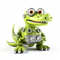 Fototapeta premium Cute crocodile robot, funny robotic animal isolated over white background. AI Generated
