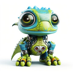 Cute reptile monster alien robot, robotic animal isolated over white background. AI Generated