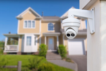Security camera and private house on the background.