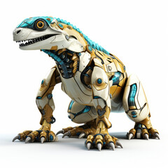 Fototapeta premium Scary and terrible reptile monster robot, robotic animal isolated white background. AI Generated