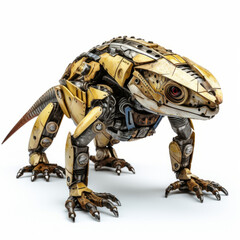 Fototapeta premium Scary and terrible reptile monster robot, robotic animal isolated white background. AI Generated