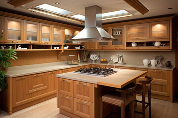 Luxury domestic kitchen with elegant wooden design. AI Generated