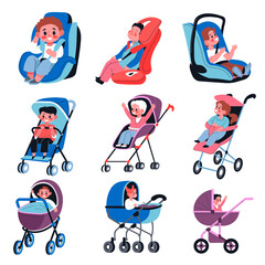 Babies in perambulators and children car seats