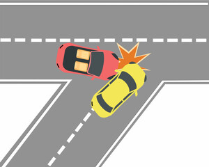 Fototapeta premium Cars Accident in turning junction car rear bumper broken Road, Street, Highway and Transportation.