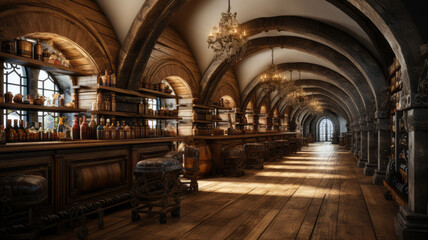 Obraz premium Wine cellars with barrels. AI Generated