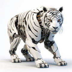 White tiger robot, robotic animal isolated over white background. AI Generated