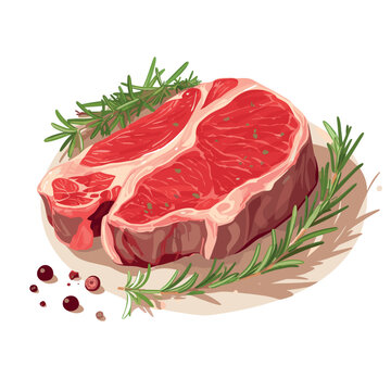red steak with rosemary on plate clip art preview
