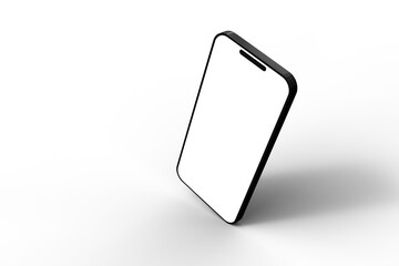 Studio shot of a modern smartphone with a blank white screen. Isolated against a white background. 3D Rendering