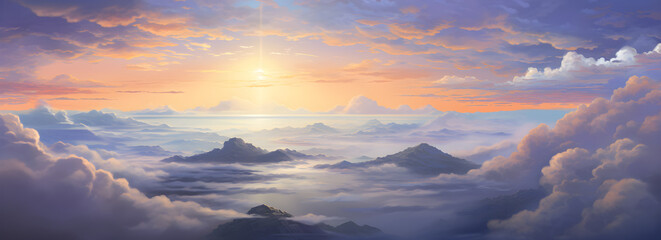 Fototapeta na wymiar sunset clouds over the mountains illustration