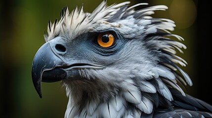 A Harpy Eagle (Harpia harpyja) staring intently from its perch in the Amazon Rainforest, its sharp beak, impressive talons, and piercing gaze a picture of deadly precision. - obrazy, fototapety, plakaty