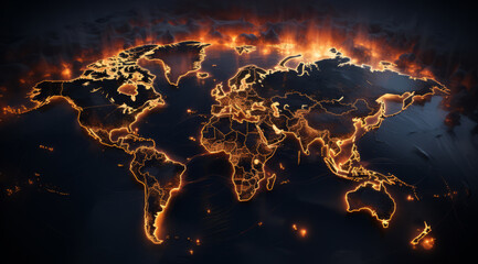 a map of the world with a fire. AI Generated